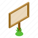 banner, blank, grass, isometric, signboard, signpost, wood