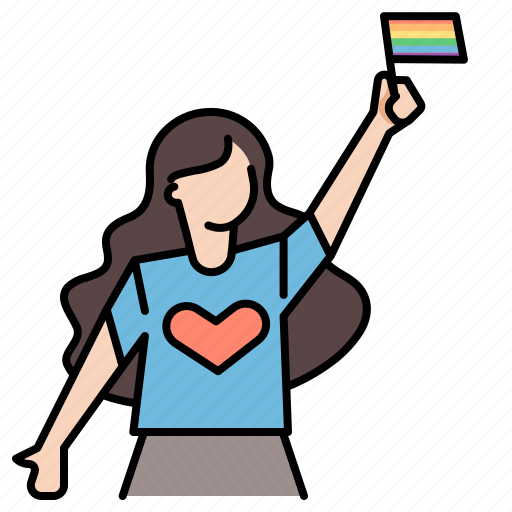 Woman, waving, flags, supporting, community, cheer, love icon - Download on Iconfinder