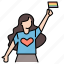 woman, waving, flags, supporting, community, cheer, love, motivation 