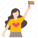 woman, waving, flags, supporting, community, cheer, love, motivation