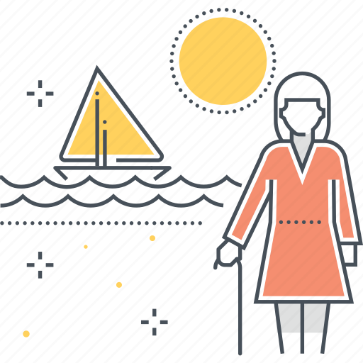 Beach, female, holiday, retirement, sail, summer, woman icon - Download on Iconfinder