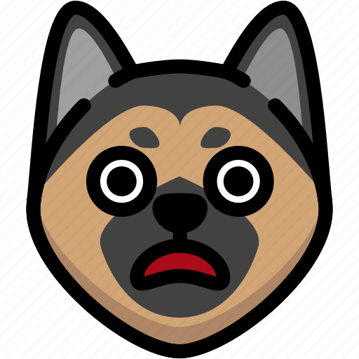 Emoji, emotion, expression, face, feeling, german shepherd, shocked icon - Download on Iconfinder