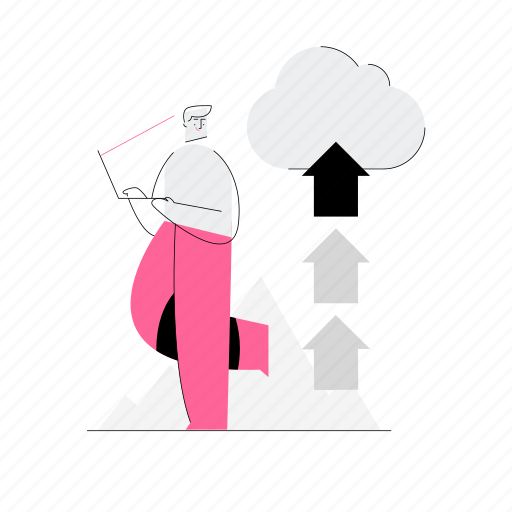 Upload, cloud, arrow, up, transfer, man illustration - Download on Iconfinder