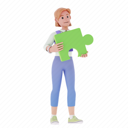 Work, girl, holding, puzzle, office, female 3D illustration - Download on Iconfinder