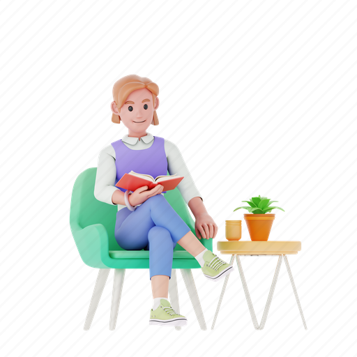 Work, girl, reading, book, office, education, business 3D illustration - Download on Iconfinder
