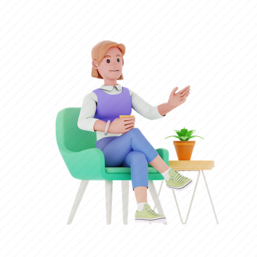 Work, girl, sitting, drinking, tea, business, office 3D illustration - Download on Iconfinder