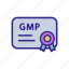 certified, gmp, good, manufacturing, mark, outline, quality 