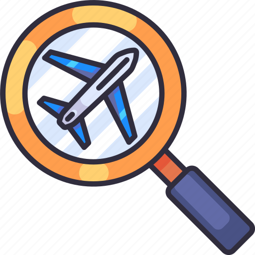Search, find, flight schedules, magnifier, plane, airport, flight icon - Download on Iconfinder