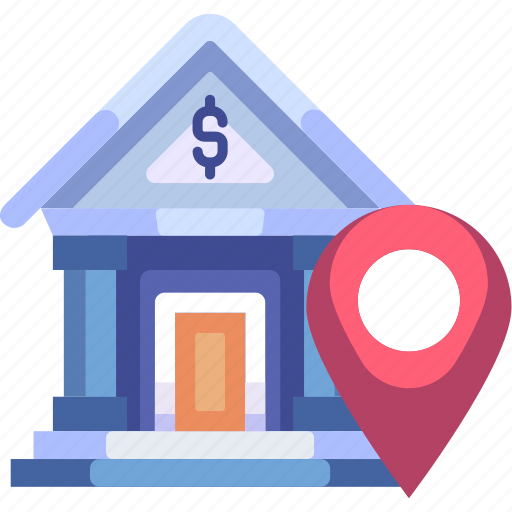 Business, finance, company, location, bank, banking, pin location icon - Download on Iconfinder