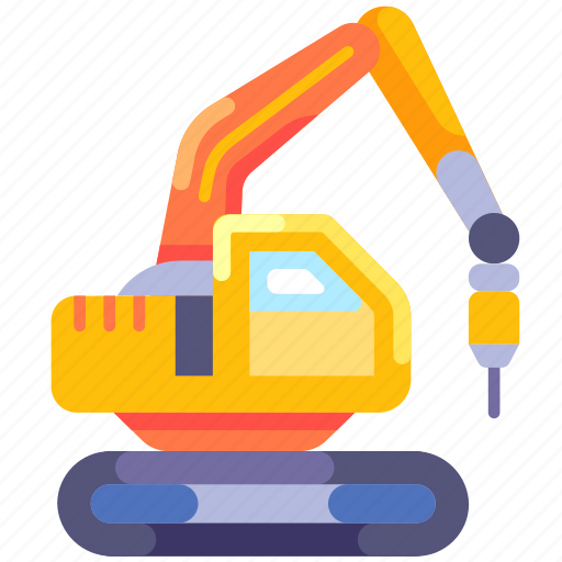 Construction, architecture, construction tools, hydraulic breaker, digger, machine, vehicle icon - Download on Iconfinder