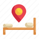 location, gps, pin, bed, direction, navigation, hotel icon