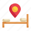 location, gps, pin, bed, direction, navigation, hotel icon 
