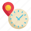 gps, pin, tracking, clock, location, time icon 