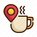 coffee, shop, pin, location, map, navigation, gps icon