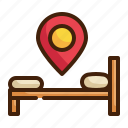 hotel, gps, pin, bed, navigation, pointer, direction, location icon