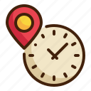 gps, pin, tracking, clock, location, time icon