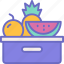 fruit, box, orange, pineapple, watermelon 