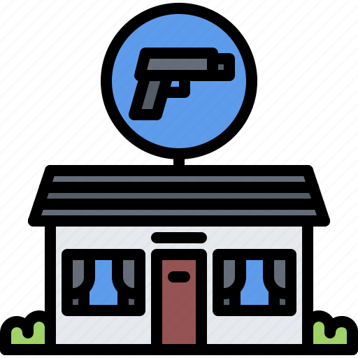 Building, signboard, gun, pistol, weapons, shop icon - Download on Iconfinder