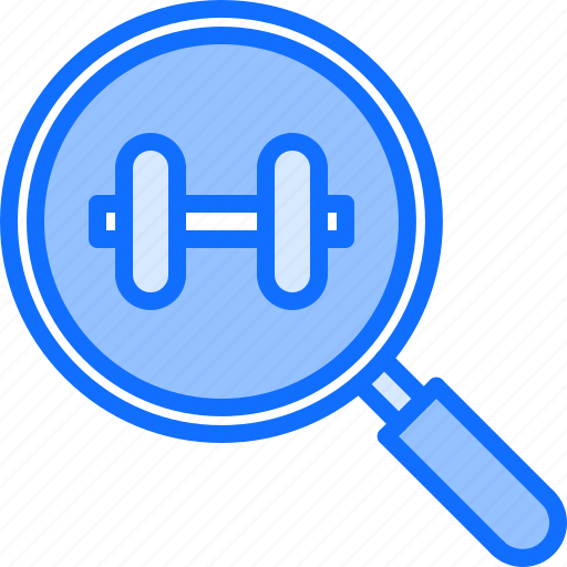 Dumbbell, fitness, gym, magnifier, search, sport, workout icon - Download on Iconfinder