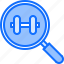 dumbbell, fitness, gym, magnifier, search, sport, workout 