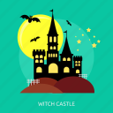 bats, castle, halloween, horror, moon, witch, witch castle