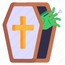 casket, coffin, cemetery box, zombie hand, burial