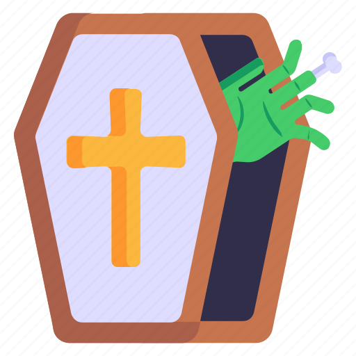 Casket, coffin, cemetery box, zombie hand, burial icon - Download on Iconfinder