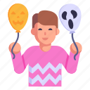 horror balloons, halloween balloons, halloween boy, balloons, person
