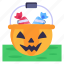 pumpkin bucket, halloween candies, toffees, food, dessert 