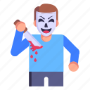 halloween character, killer, bloody knife, bloody clown, creepy