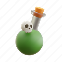 poison, bottle, glass, skull, danger, chemical, halloween, 3d icons, 3d illustrations 