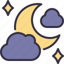 half, moon, stars, weather, night, cloud