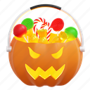 pumpkin, candy, bag, halloween, illustration, horror, spooky, shopping 