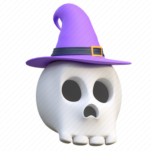 Skull, wearing, witch, hat, halloween, illustration, dead 3D illustration - Download on Iconfinder