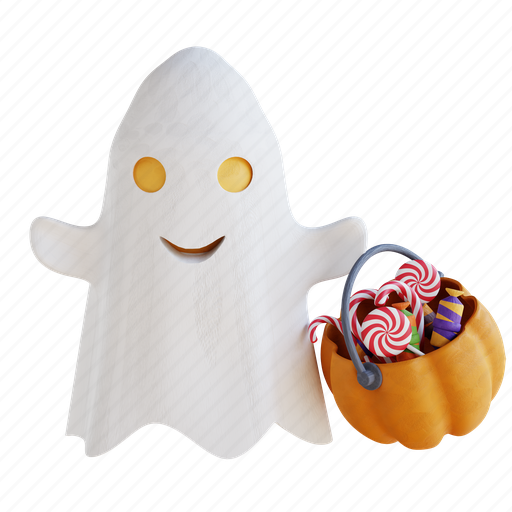 Cute, ghost, pumpkin, filled, with, candy, 3d illustration 3D illustration - Download on Iconfinder
