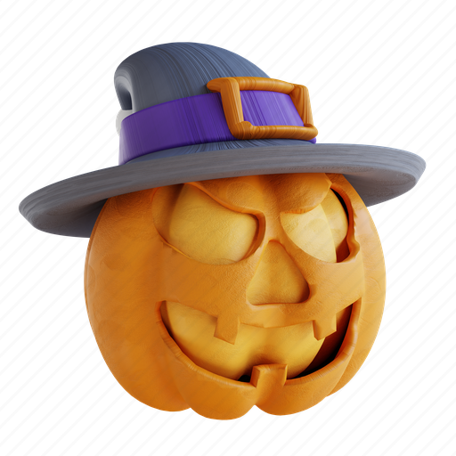 Cute, pumpkin, laughing, wearing, witch, hat, halloween 3D illustration - Download on Iconfinder