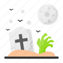 graveyard, halloween, hand, zombie, moon, grave