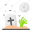 graveyard, halloween, hand, zombie, moon, grave 