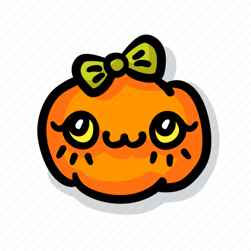 Pumpkin, halloween, emoji, kawaii, cute, girl sticker - Download on Iconfinder