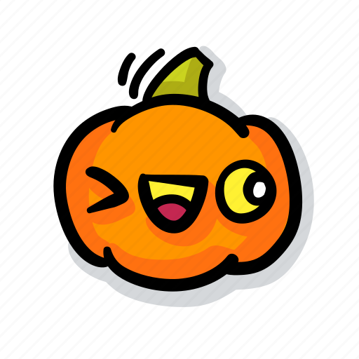 Pumpkin, halloween, emoji, kawaii, cute, wink, happy sticker - Download on Iconfinder