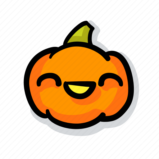 Pumpkin, halloween, emoji, kawaii, cute, happy sticker - Download on Iconfinder