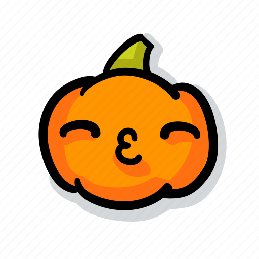 Pumpkin, halloween, emoji, kawaii, cute, kiss sticker - Download on Iconfinder