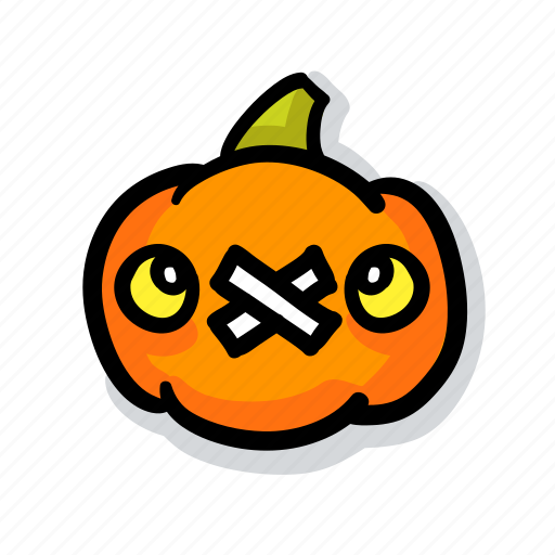 Pumpkin, halloween, emoji, kawaii, cute, silence, sealed sticker - Download on Iconfinder