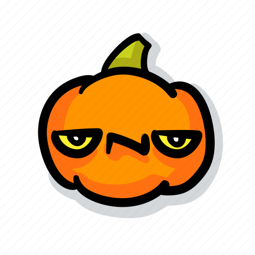 Pumpkin, halloween, emoji, kawaii, cute, skeptic sticker - Download on Iconfinder