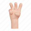 hand, showing, three, fingers, finger, gesture, human, number, arm