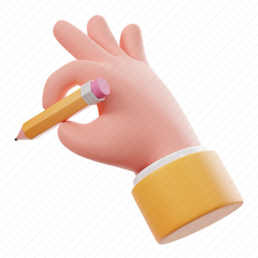 Holding, a, pencil, 3d hand, cute 3d hand, 3d hands, holding a pencil hand 3D illustration - Download on Iconfinder