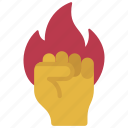 fire, fist, palm, point, flame