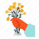 hand, holding, flowers, bouqet, tulip, giving, plant, fingers, gesture