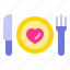 dinner, fork, happy, knife, plate 