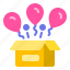 balloons, birthday, box, open, surprise 